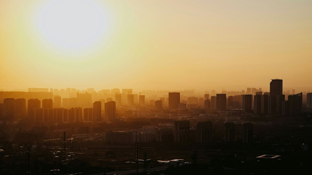 modern city skyline at dusk